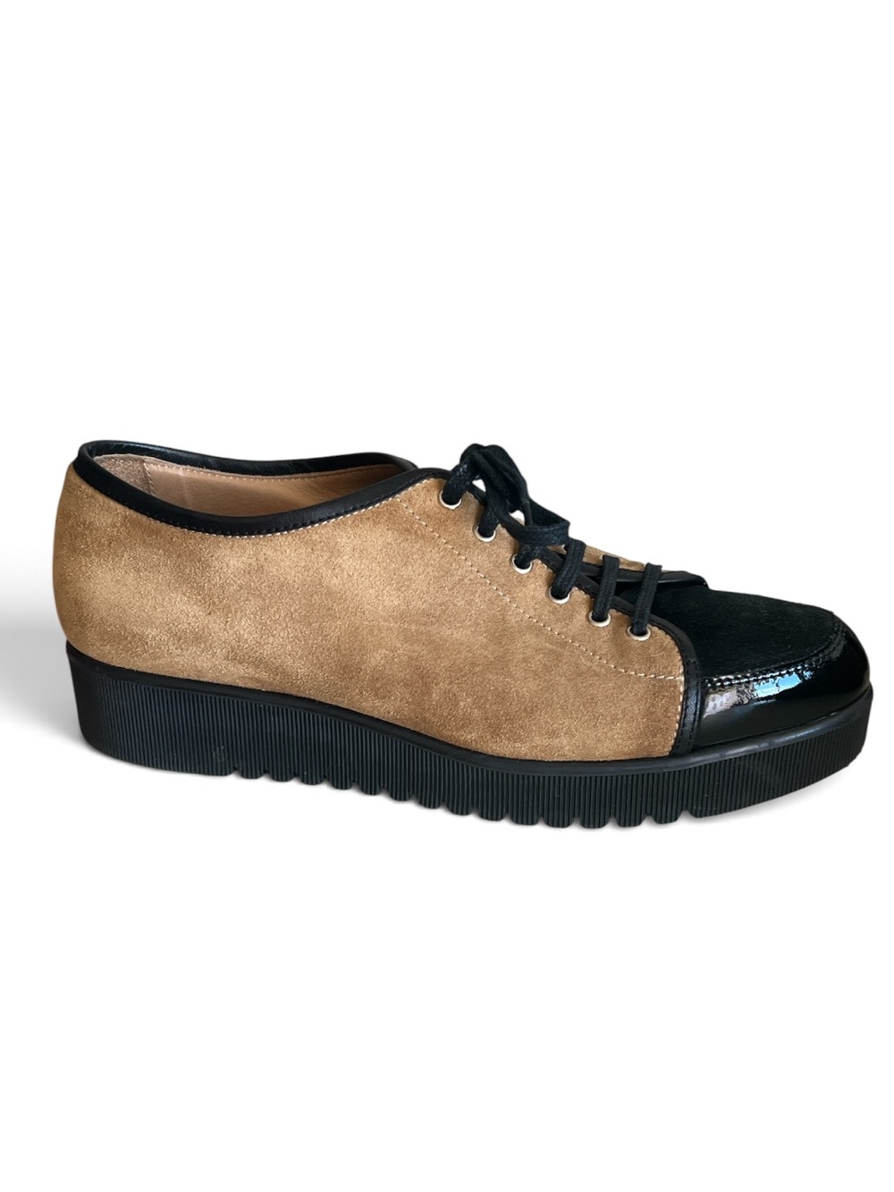 Aquatalia Angelina Tan Black Suede Leather Lace-Up Sneakers Women’s Size 7.5
